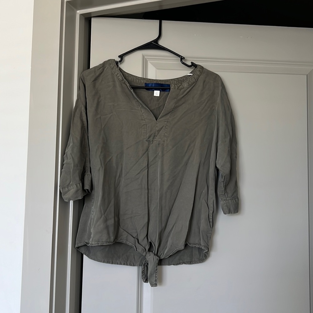 Olive green blouse with tie in front